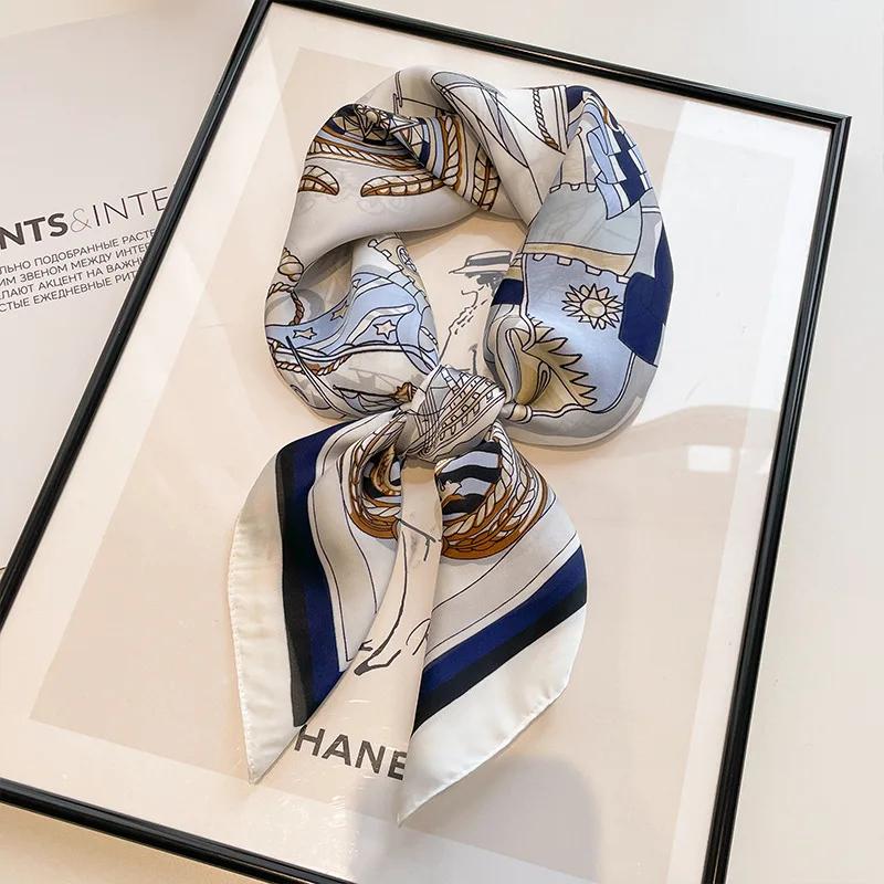 

Luxury Floral Silk Feel Square Scarf Women Soft Satin Kerchief Hairband Neckerchief Head Hijab Lady Headband Foulard Bag Ribbon 70x70