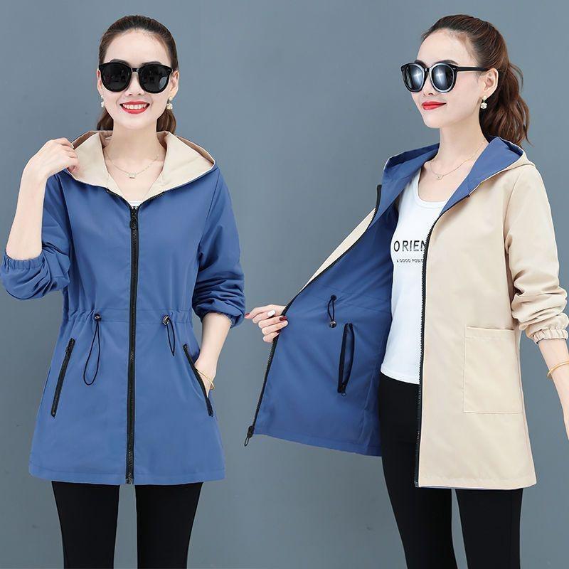 Autumn Women's Jacket Double sided Windbreaker Long Sleeve Jackets Hooded Casual Basic Coat Loose Outerwear