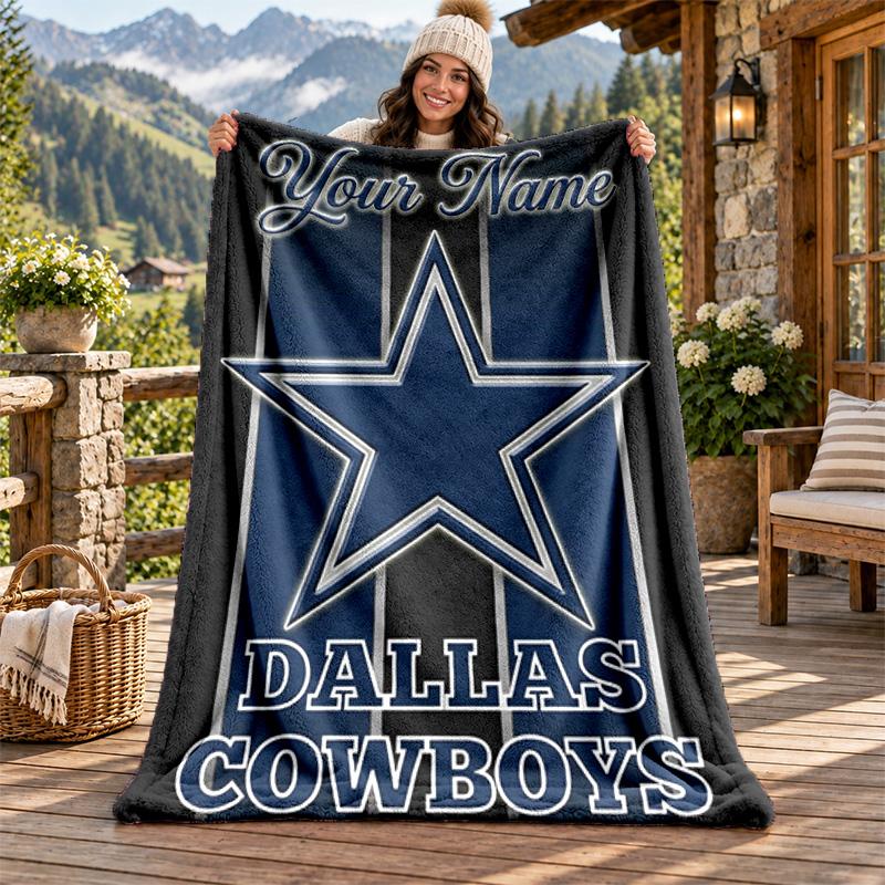 Dallas Cowboys Custom Name Flannel Blanket Personalized Soft Warm Plush Throw Blanket Customized Gift for Family Friends