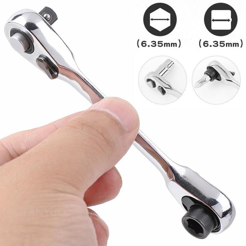 1PC Mini Clé à Cliquet Double Extrémité à Douille Rapide Clé à Cliquet 72 Dents Tournevis Clés Dynamométriques Hexagonales Outils Manuels de Réparation