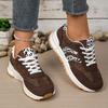 Women Pink Leopard Print Platform Sneakers Spring Non Slip Lace Up Casual Shoes Plus Size Comfortable Breathable Running Shoes