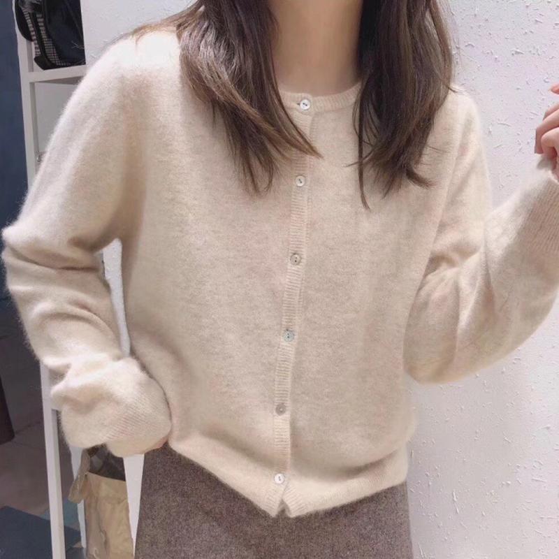 Women Autumn Winter Long Sleeve O Neck Wardrobe Staple Solid Color Soft Breathable Loose Cardigan Sweater Coat