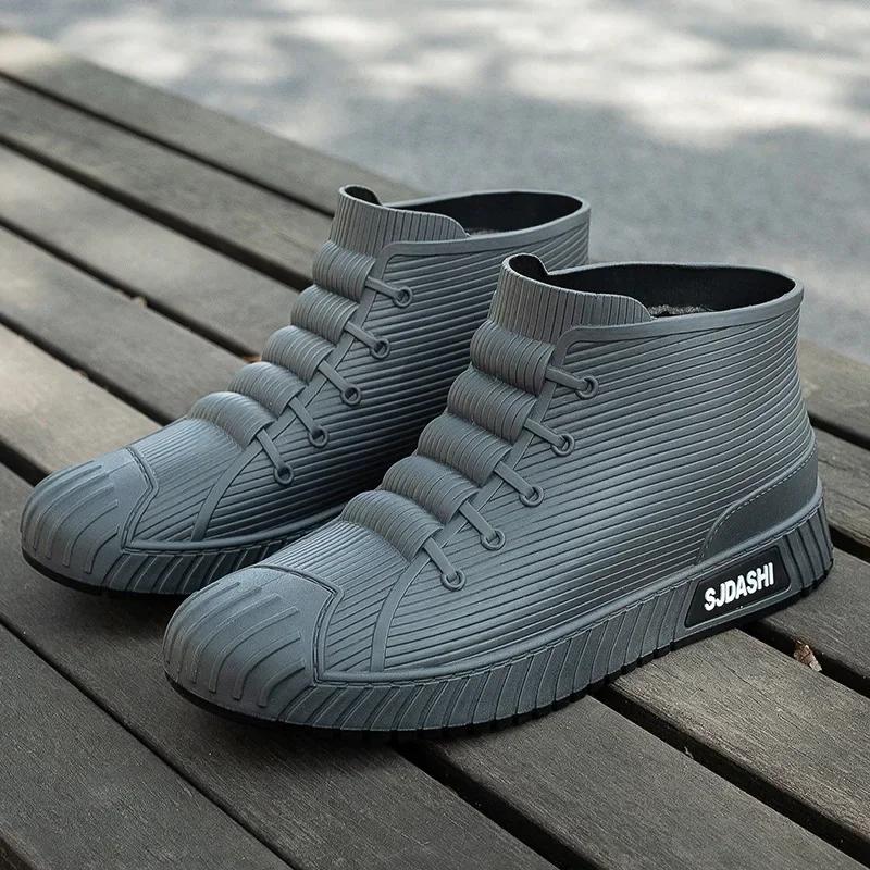 Mode Herren Gummistiefel Gummistiefel Slipper Mid-calf Wasserdicht Arbeitsstiefel Komfort Rot Rutschfest Anglerschuhe für Herren 2024