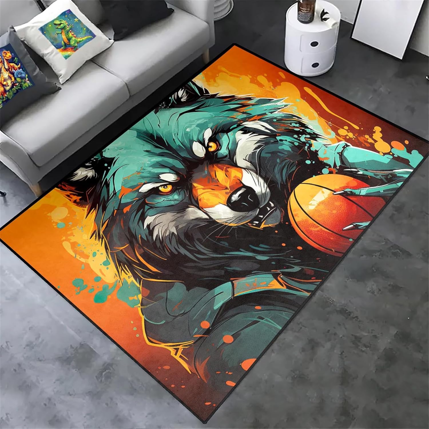 Jongens Basketbal Kleed Graffiti Spuitverf Straatkunst Sport-Thema Tapijt Mat voor Slaapkamer Woondecoratie Kleurrijk Ontwerp 50x80cm20x31in