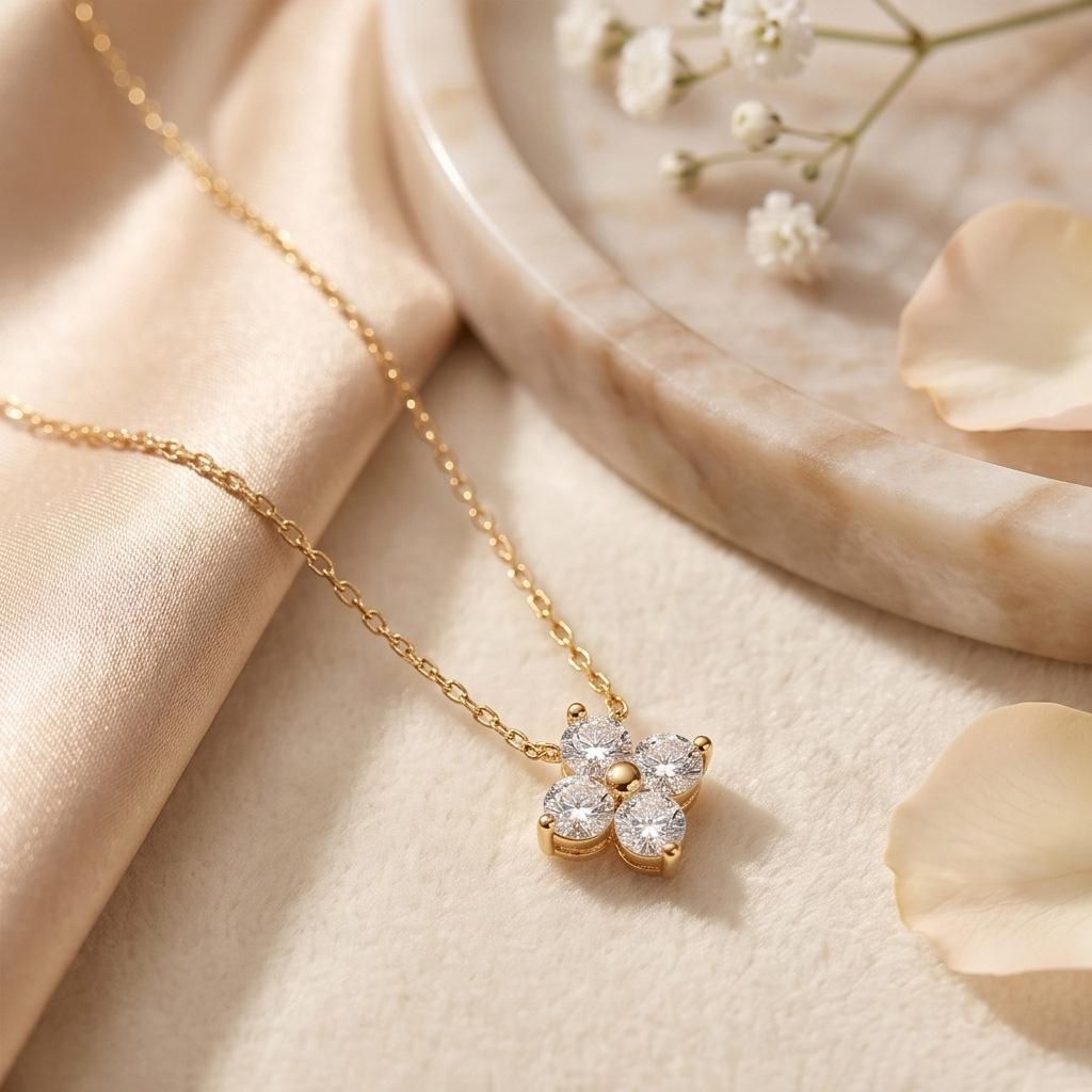 Elegant Four-Leaf Clover Necklace: Exquisite Titanium Steel Chain with Diamond Accents for Women