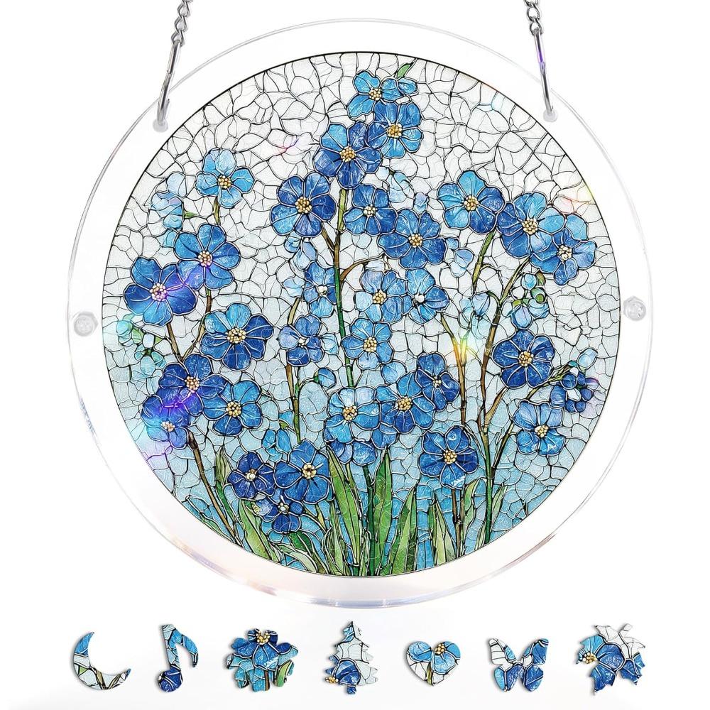 83 Pieces Round Shape Puzzle Suncatcher Acrylic Hanging Ornament Acrylic Puzzle Kit Indoor Display