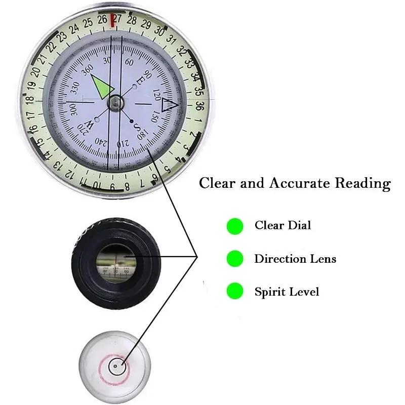 Tactical Survival Compass Outdoor Waterproof High Precision Professional Metal Aiming Compass for Exploration Geology