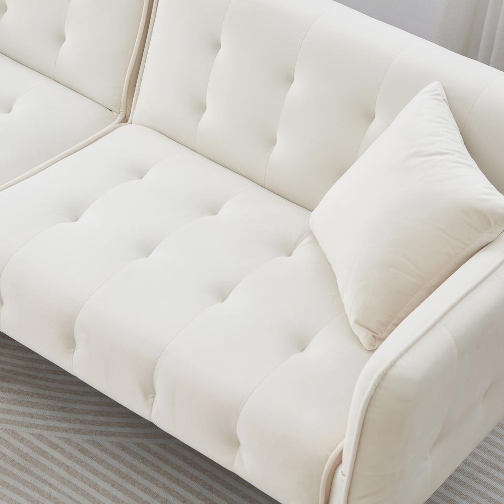 Two-seater Multifunctional Sofa Bed, Adjustable Backrest + Multi-position Armrests. Modern Folding Sofa for Living Room - Velour Cover.