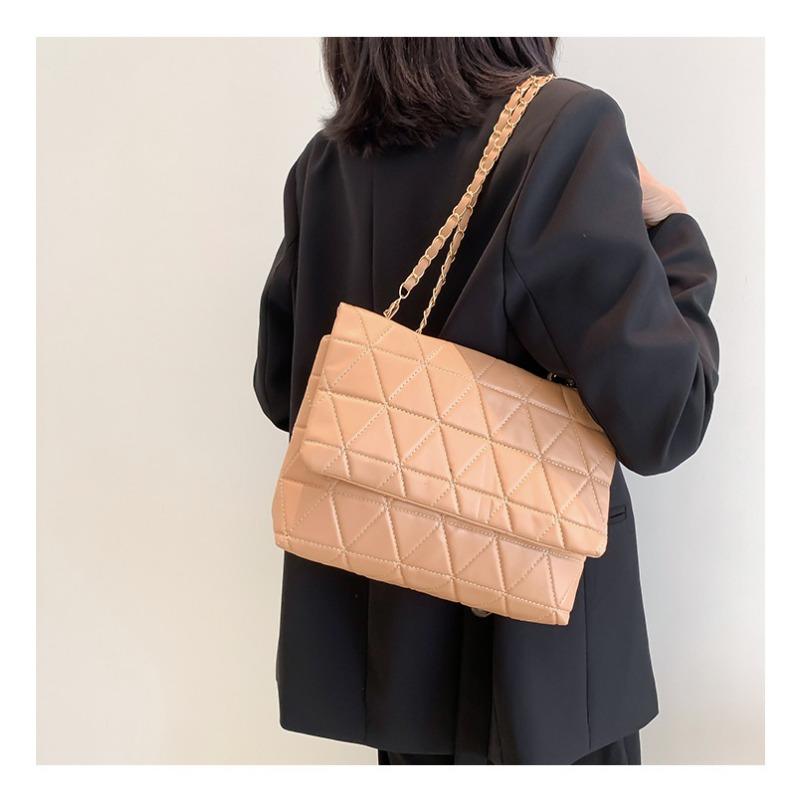 Popular large-capacity bags, new Korean version of trendy fashion diamond shoulder bag PU chain hand carry tote bag women's bag