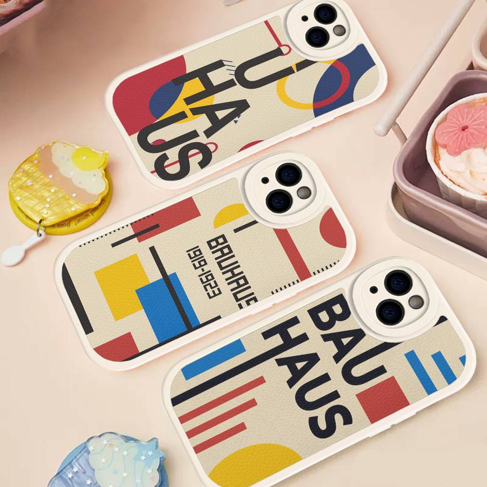 B-Bauhaus Fashion Retro Art Leather Phone Case For IPhone 16 16e 15 14 13 12 11 Pro Max Plus Mini Cover