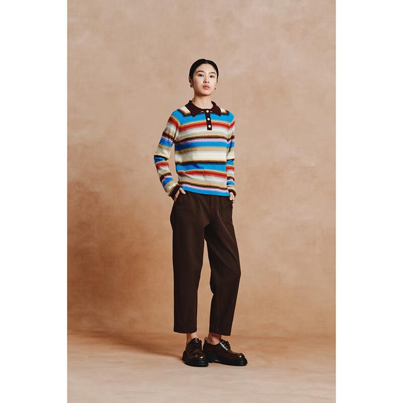 

Женский вязаный кардиган с длинными рукавами в полоску и колор-блоком L