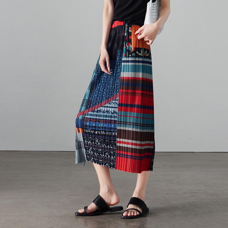 

Sofsil Pleated Color-Block Straight Midi Skirt XL