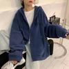 Women's 65% Cotton Embroidered Hooded Sweatshirt - Korean Style Loose Zip-up Jacket (2025 Student Collection)