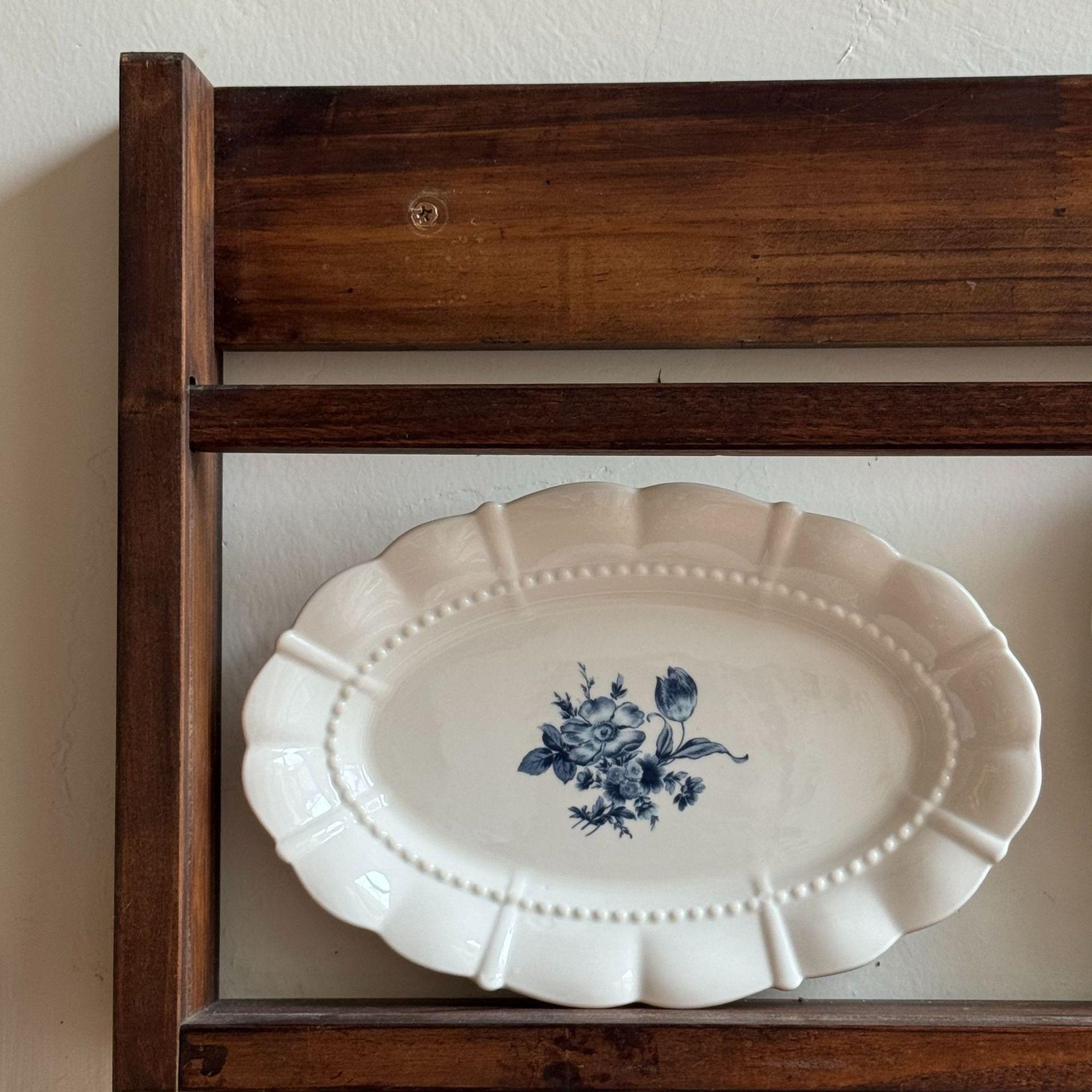 

Французская винтажная синяя цветочная керамическая тарелка овальное блюдо высокая ценность сервировочная посуда для десерта