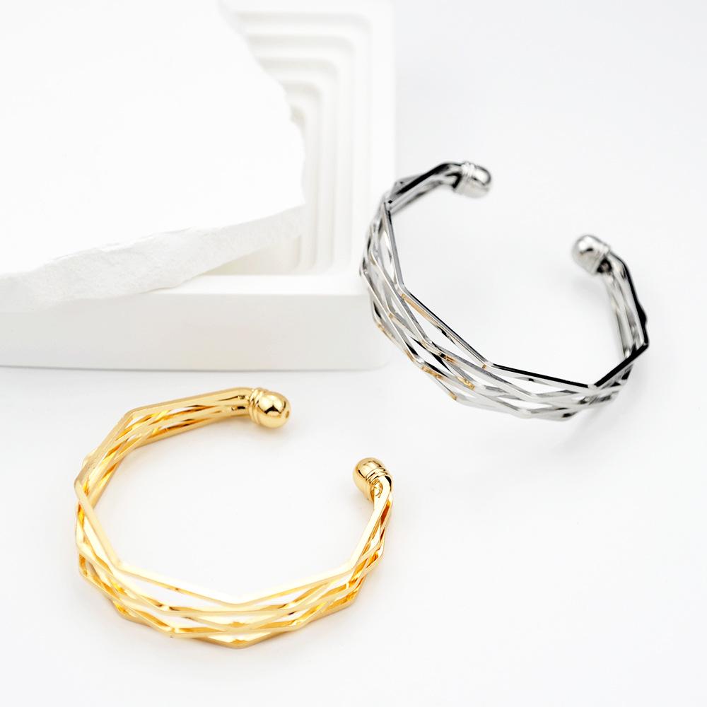 Pure Brass Geometric Angled Bracelet - Five-Layer Stereo Design