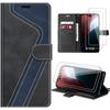 Case + 2 Tempered Glasses for iPhone 16 Plus, Soft Shockproof Protection Pu Leather - Black - Navy Blue