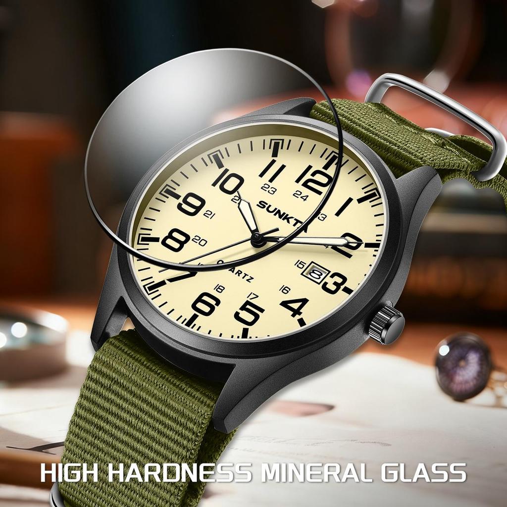 Sunkta Fashion Luminous Men Watches Casual Military Nylon Strap Waterproof Arabic Numerals Men Quartz Watch