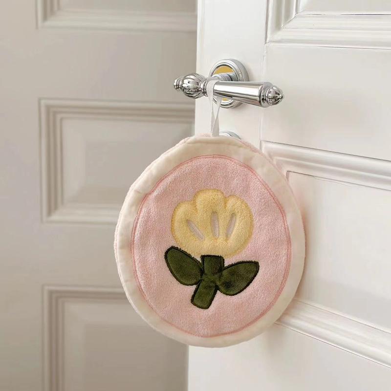 Cute Coral Velvet Tulip Hand Towel Soft Kitchen Absorbent Cleaning Cloth Hanging Towels Bathroom Hand Cloth For Kids