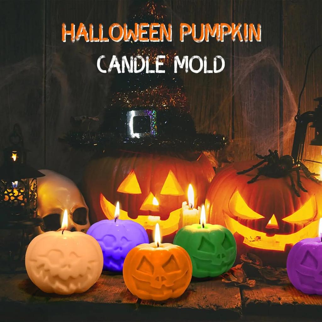 Silicone Pumpkin Mold 3D Halloween Resin Casting DIY Candle Wax Plaster Polymer Clay Aromatherapy Craft Decor Making Kit