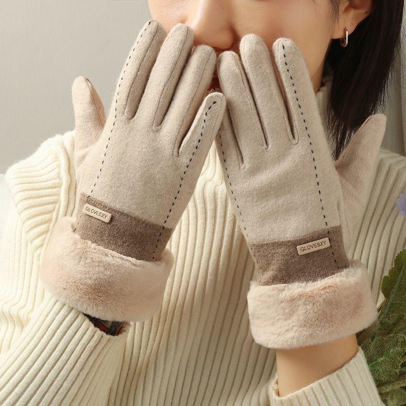

Зимові жіночі товсті кашемірові теплі рукавички Модні рукавички з повним пальцем із сенсорним екраном Спорт на відкритому повітрі Велосипедні вітрозахисні рукавички для водіння хакі