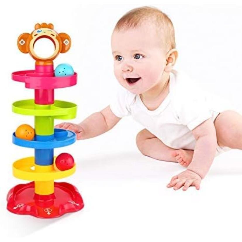5 Layer Ball Drop and Roll Swirling Tower Development Educational Toy | Stack Drop Go Ramp Toy Set Gift Choice Activity Centre for 1-3 Years, Monkey