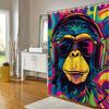 Digitale Duschvorhang - Stilisierter Affe, Bunte Kopfhörer, Psychedelischer Hintergrund, Verspieltes Design