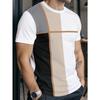 Men's Color Block Round Neck Short Sleeve Casual T-Shirt with Geometric Print