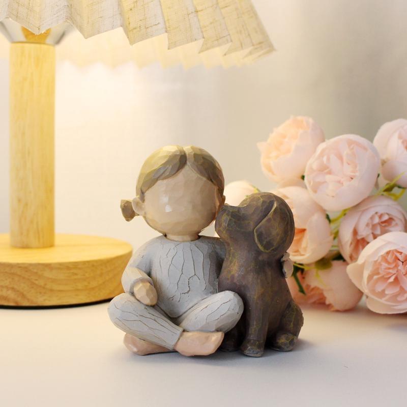 Creative Angel Girl and Dog Sculpture Decoration Home Living Room Bookcase Decoration Crafts Resin Statue Decoration