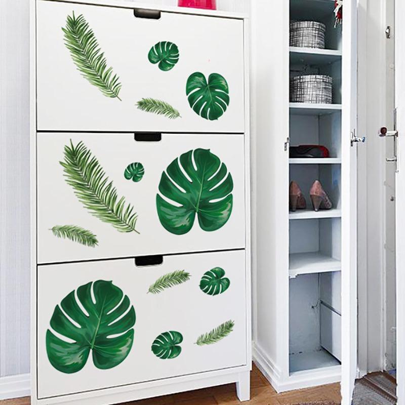 4pcs Fresh Nordic Green Leaf Wall Stickers Living Room Bedroom Children's Room Decoration Stickers