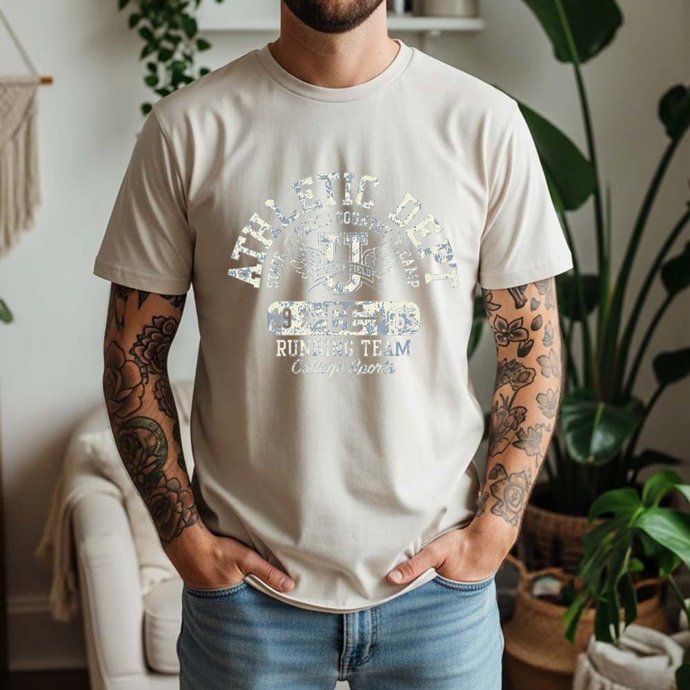 100% Cotton Short Sleeve T Shirt Retro College Sports Track And Field Wing Graphic Print Breathable Casual Daily Tees