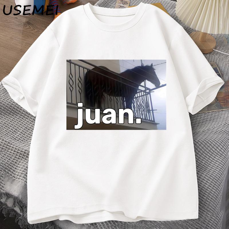Juan Silly Horse On Balcony Dank Meme Graphic T Shirts Funny Man O Neck Casual Short Sleeve Tee Shirt Summer Tops Oversized S разноцветный