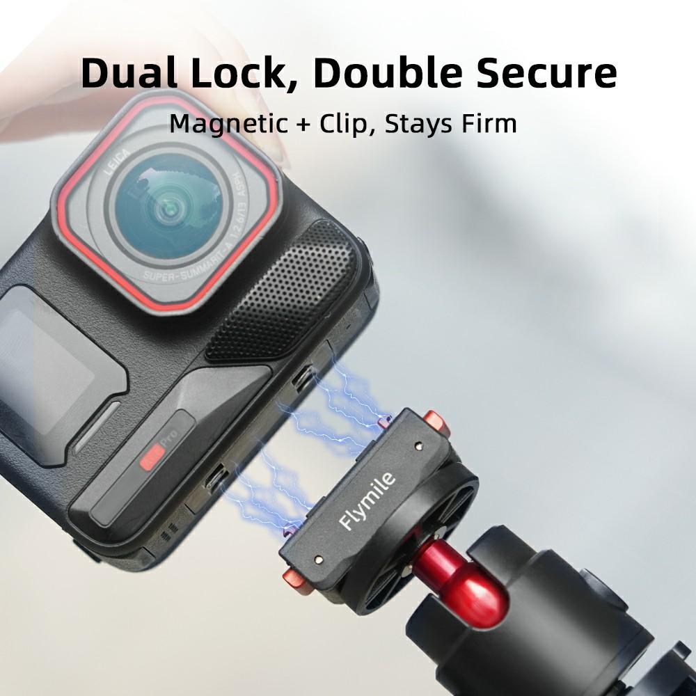 FLYMILE Quick Release 1/4 Base for Insta360 Ace Pro 2/Ace Pro/Ace/X5/X4/X3/X2 Magnetic Snap On Dual Locking System