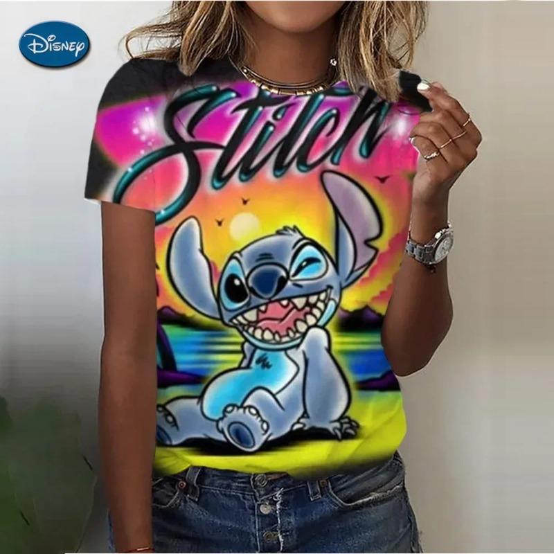 Summer Disney Lilo Stitch 3d Print T-shirts for Women Cute Lady Summer T-shirts Casual O-neck Stitch T-shirts