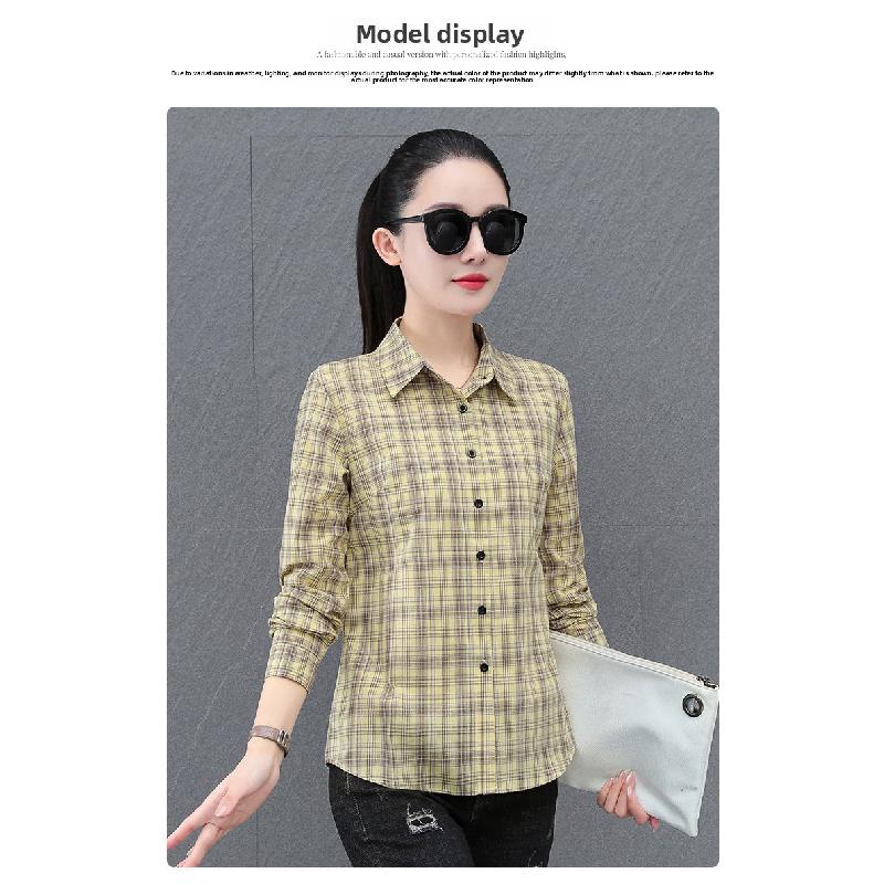 High-quality all-cotton plaid shirt for women, spring and autumn 2026 new fashion women's shirt, thin long-sleeved top