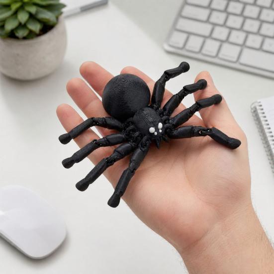 3D Printed Articulated Spider Figurine, Flexible Joint Black Spider Statue, Collectible Gothic Ornament for Halloween Home Decor