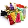 10pcs 38mm 55mm length Suede Tassel For Keychain Cellphone Straps Jewelry Charms, Leather Tassels With Silver Plated Gold Caps