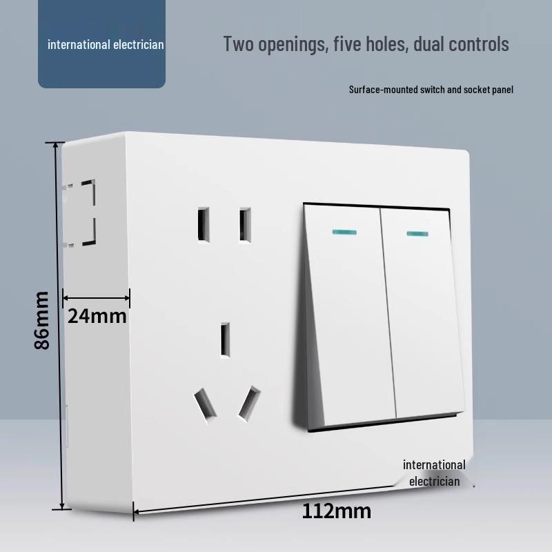 86 Type Double Gang Double Throw Wall Switch & Socket Panel with Exposed Wiring & Five Holes