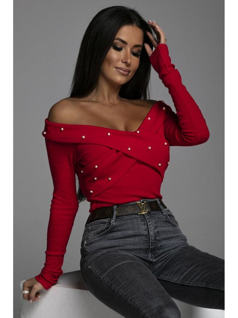 Spring/Autumn 2022 Women's Solid Color Beaded Top