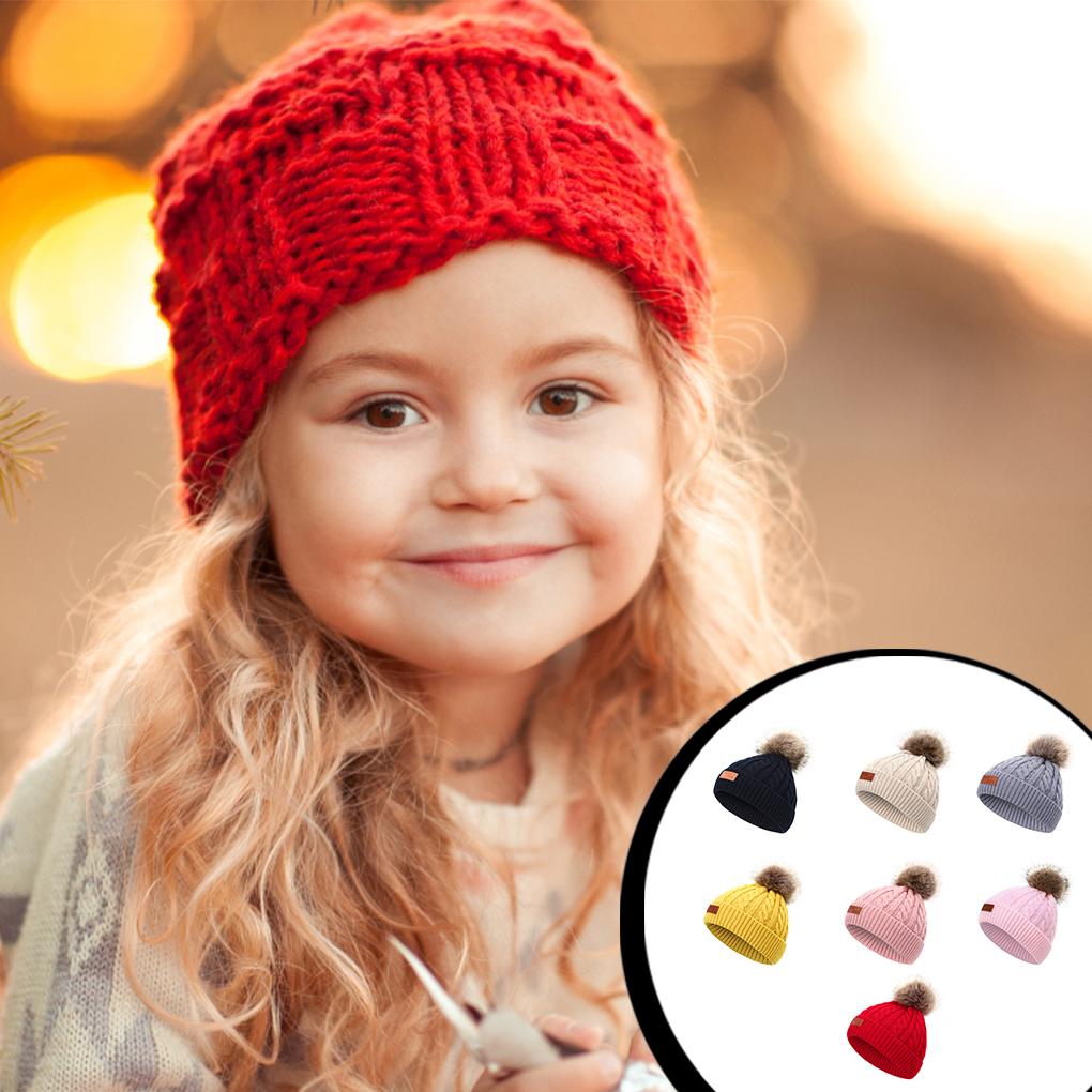 Children Hat Hairball Knitted Cap Winter Warm Kids Beanie Headgear Outdoor Headwear Dressing Clothing Decoration