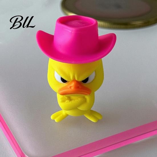 Trendy Room Decor Angry Duck Desk Figurine, 3D Printed Yellow Office Decoration with Cowboy Table Ornaments Hat, Little Animal Ornament for