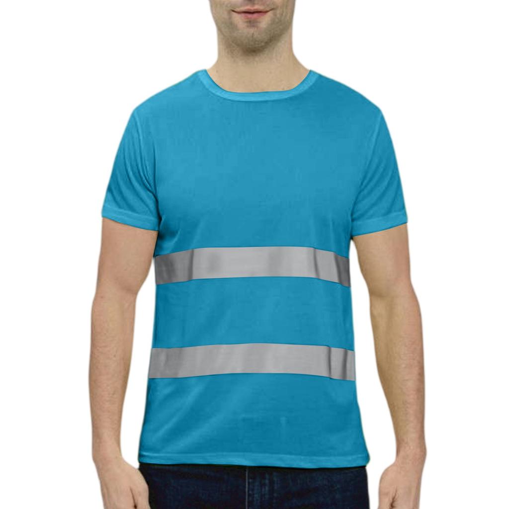 Men's Round-neck Quick-drying Reflective Outdoor Construction Environmental Sanitation Safety Building Labor Reflective Work Clothes Short-sleeved To