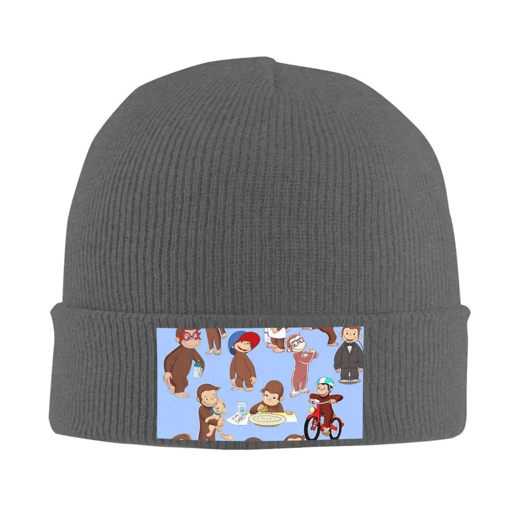 Anime Curious George Monkey Warm Knitted Cap Hip Hop Bonnet Hat Autumn Winter Outdoor Beanies Hats for Unisex Adult