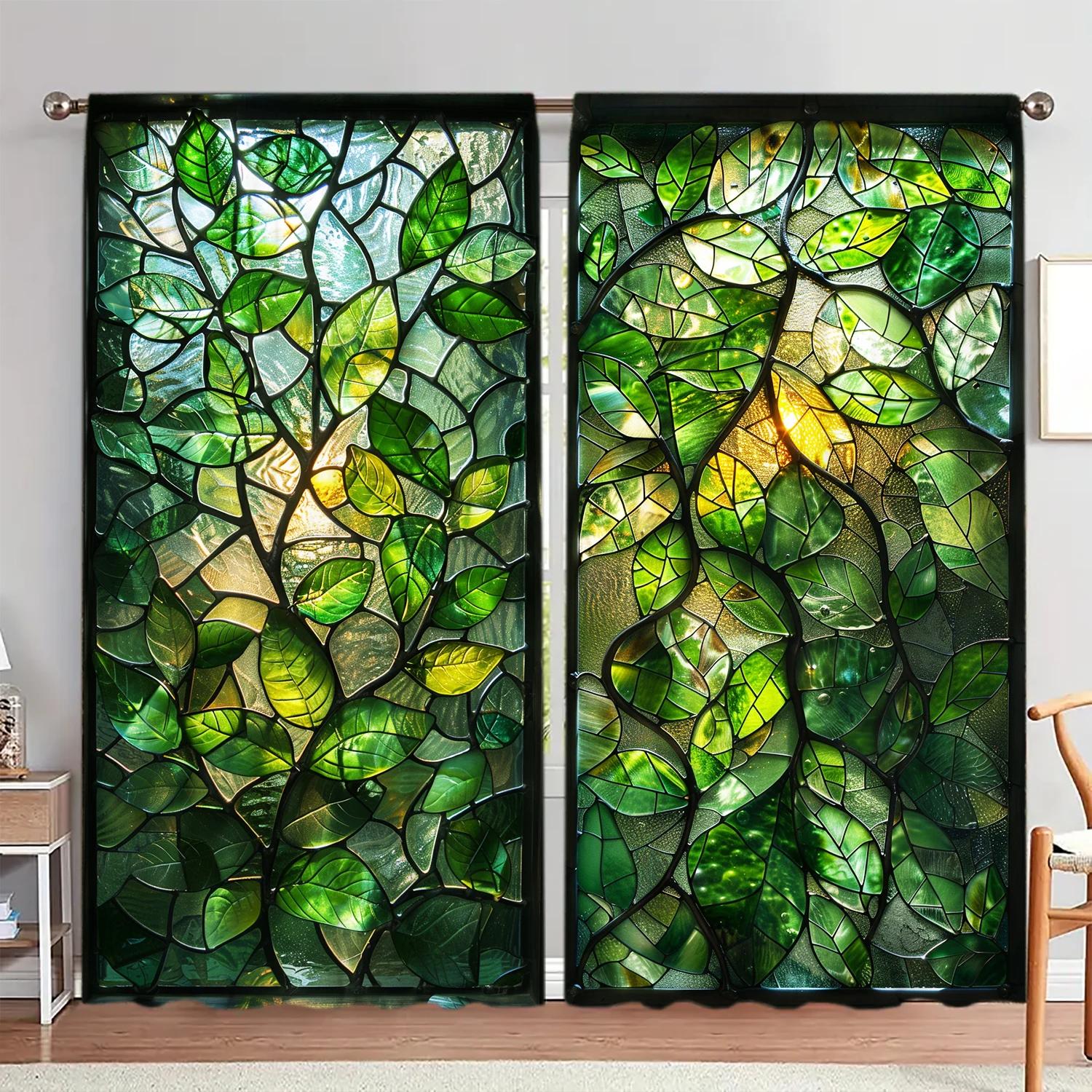 

Set Of 2 Plant Glass Window Printed Curtain Home Decor Treatment Bedroom Office Kitchen For Sleeping Area Made Polyester With Rod Pocket W100*H70(CM)-Rod Pocket&1PCS