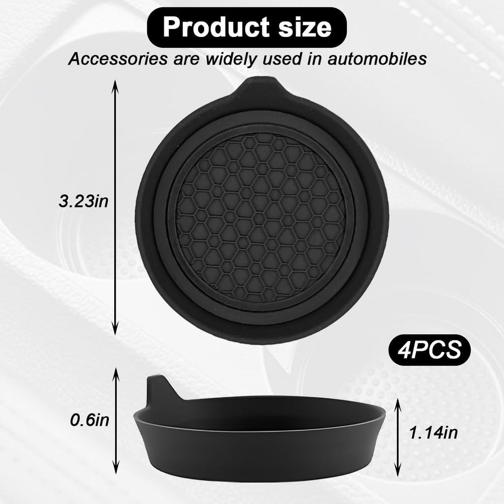 HZEL Car Cup Holder Coasters, 4PCS Non Slip Waterproof Vehicle Water Bottle Pads, Recessed Automotive Interior Drink Mat Decoration Accessories,