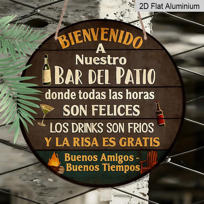 2D Flat, 1pc 7.87X7.87 Inch 2D Round Aluminum Sign, Vintage Plaque about "Courtyard Bar Welcome", Bar Patio Decoration Sign, Suitable for Decorating