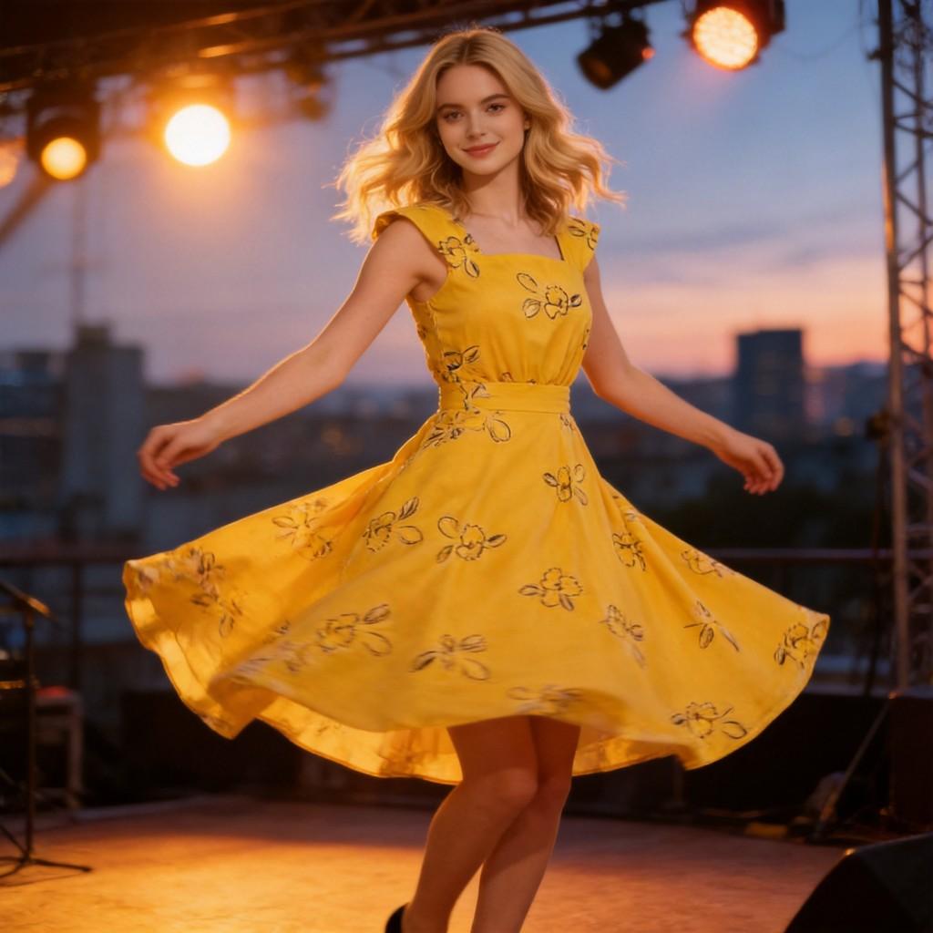 La La Land Mia Cosplay Dress For Stage Performances With Floral Prints For Adults