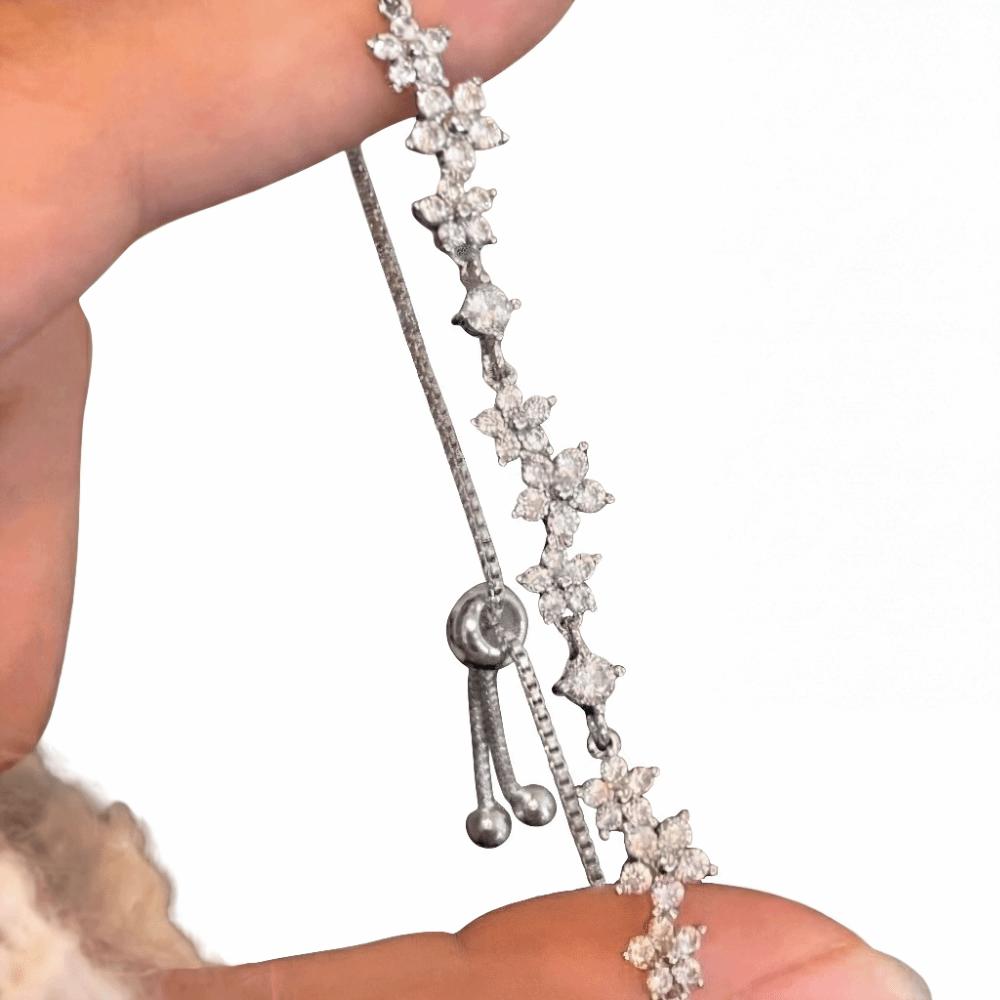 Elegant Pull Flower Bracelet Shiny Hand Chain Floral Adjustable Zircon Bracelet Hand Accessories