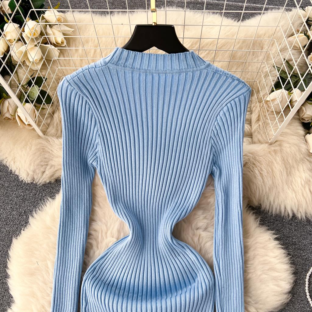 Abito aderente a maniche lunghe a maniche lunghe con scollo a O elegante elegante da donna Abito aderente in maglia aderente alla moda sexy con abiti elastici sottili