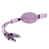 3 in 1 Multi Retractable Charger Cable 3A with TypeCfor IOSfor Android Connector(Purple )