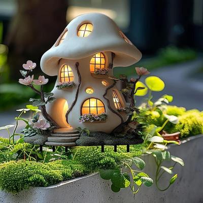 Flat Acrylic Mushroom House Flowerpot Stake Lawn Accessories Versatile Patio Ornament Welcome